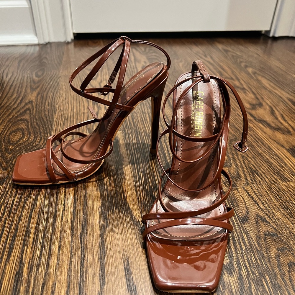Brown Strappy Women's Heels - Picture 5 of 5